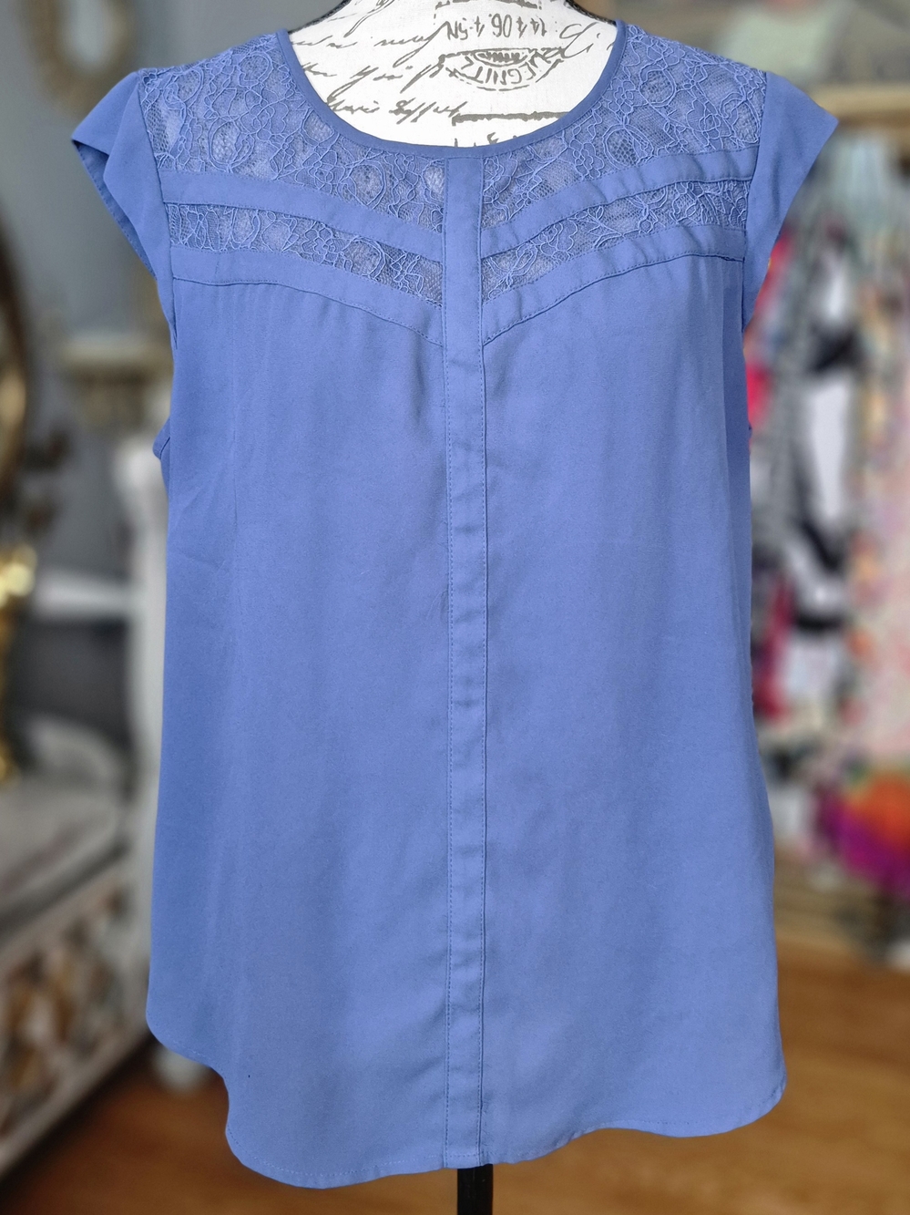 Candie's Periwinkle Blue Lace Yoke Sleeveless Blouse Large